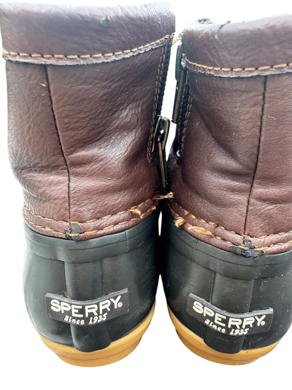 Sperry Saltwater Duck Boots  girls 10M Brown Black Waterproof Rain  CG55362A